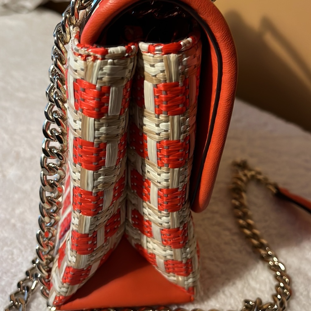 NWOT Vintage Kate Spade orange and cream fabric woven bag. - Picture 4 of 14